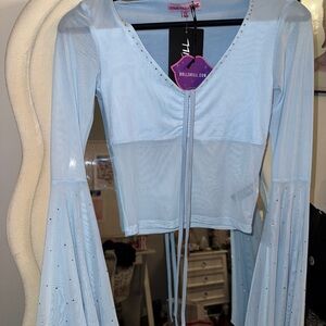 Dolls Kill Light Blue Bell Sleeve Top